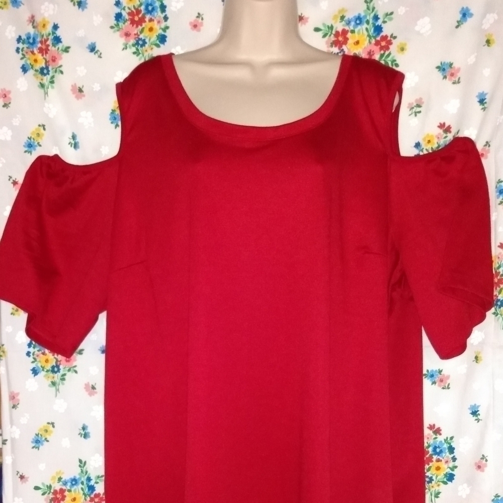 Signature Collection Dress,  sz 2W 22-24W Deep Red, short sleeve cutouts NWOT